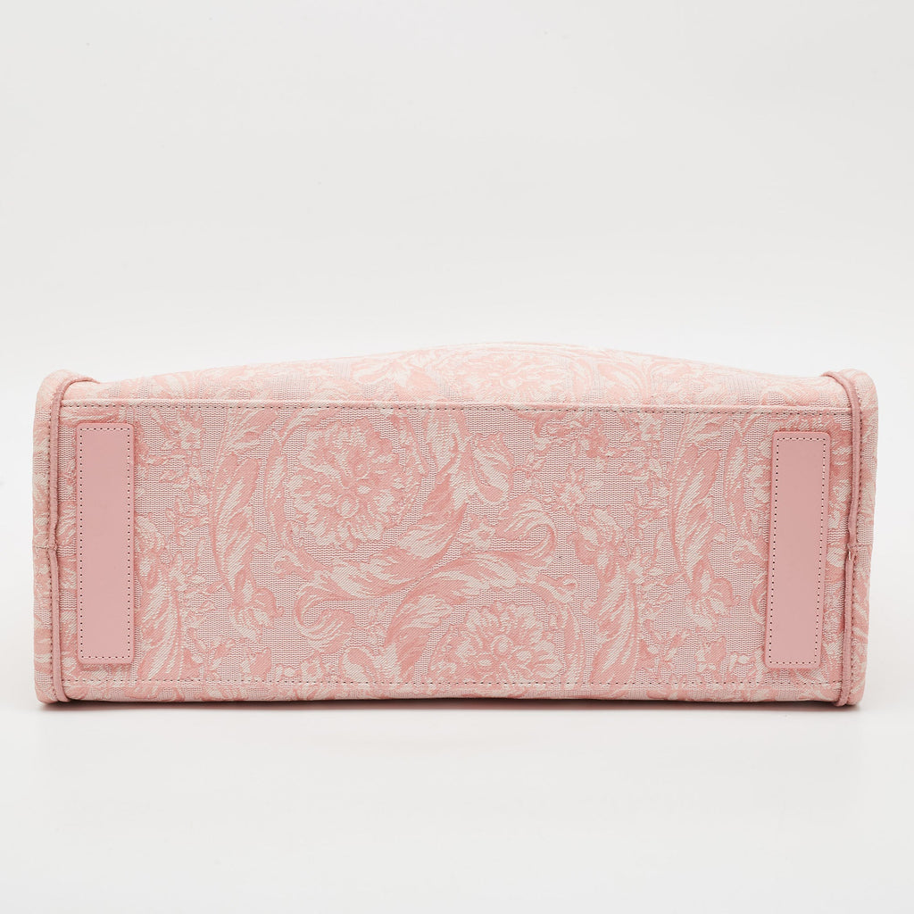 Versace Athena Baroccoo Pink/white Jacquard Canvas Tote