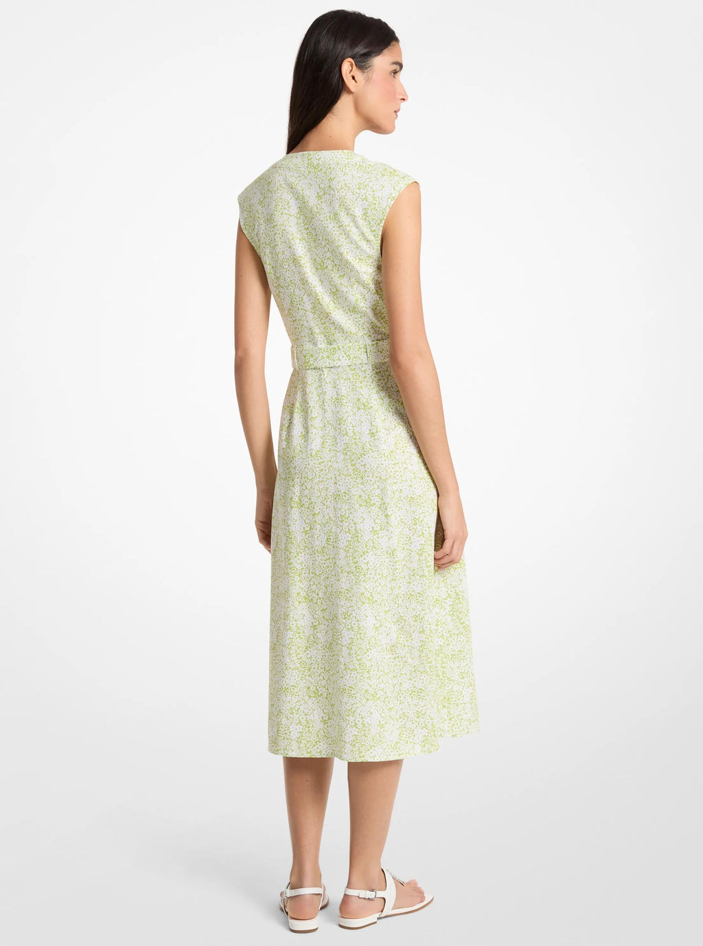 Floral Print Linen Blend Midi Dress