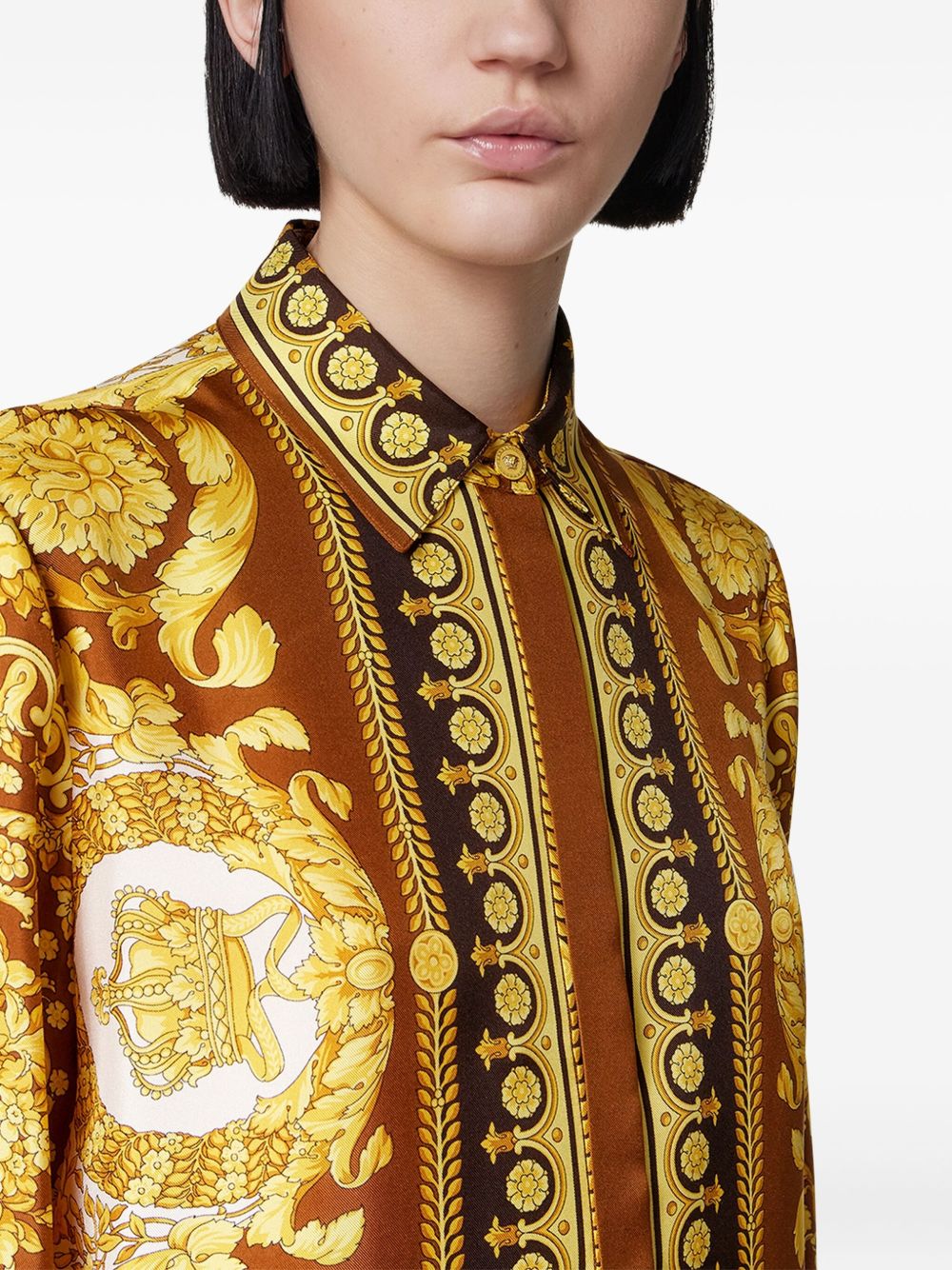 Barocco Print Gold-Tone Long-Sleeved Top