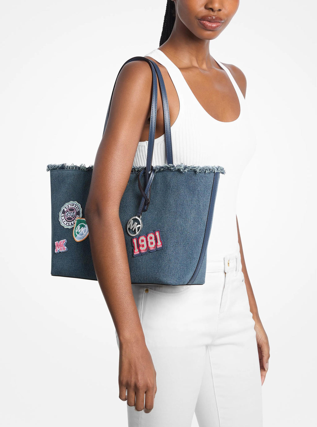 Avalon Medium Embellished Denim Convertible Tote Bag
