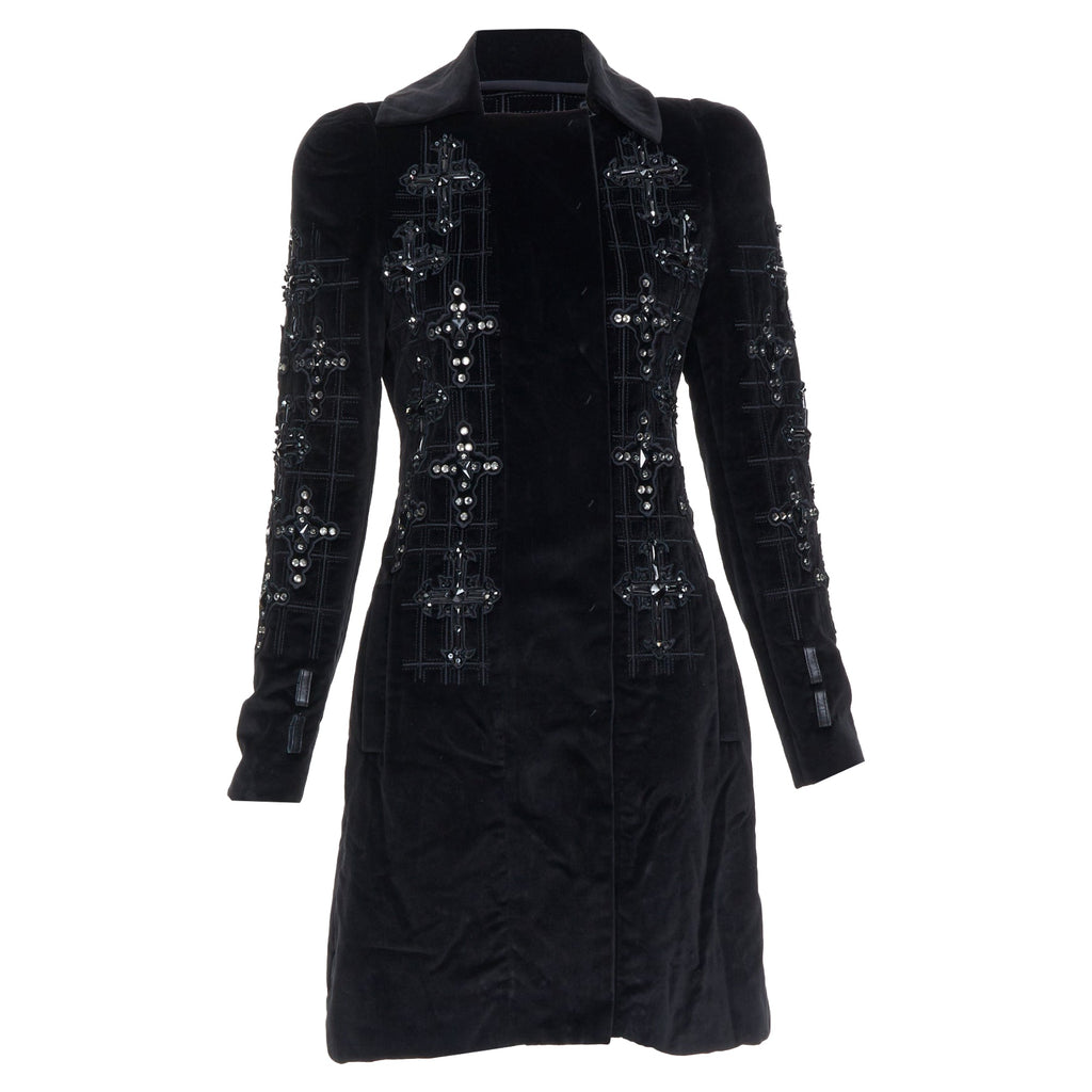 Versace 2012 Runway Black Velvet Gothic Byzantine Flared Coat
