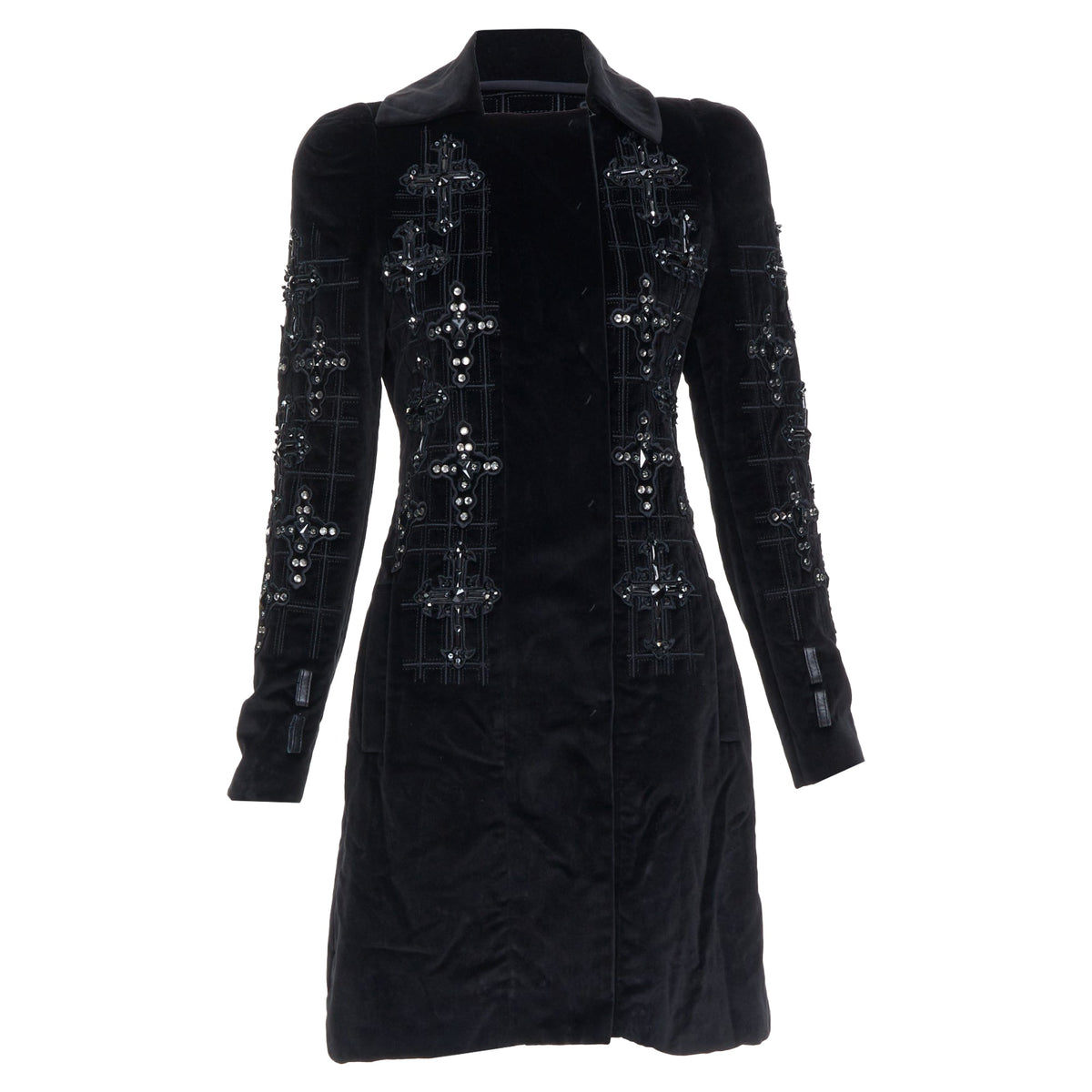 Versace 2012 Runway Black Velvet Gothic Byzantine Flared Coat