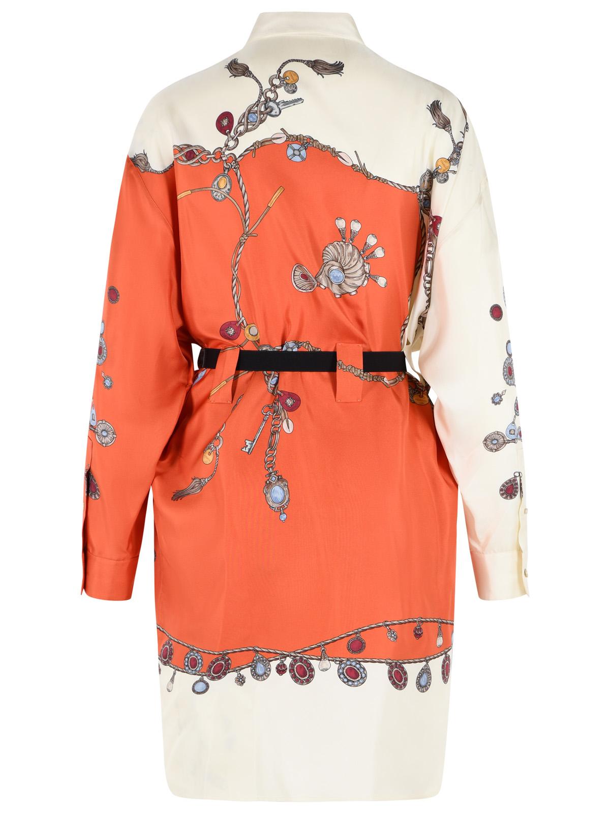 Silk Mini Dress With Pointed Collar And Abstract Pattern