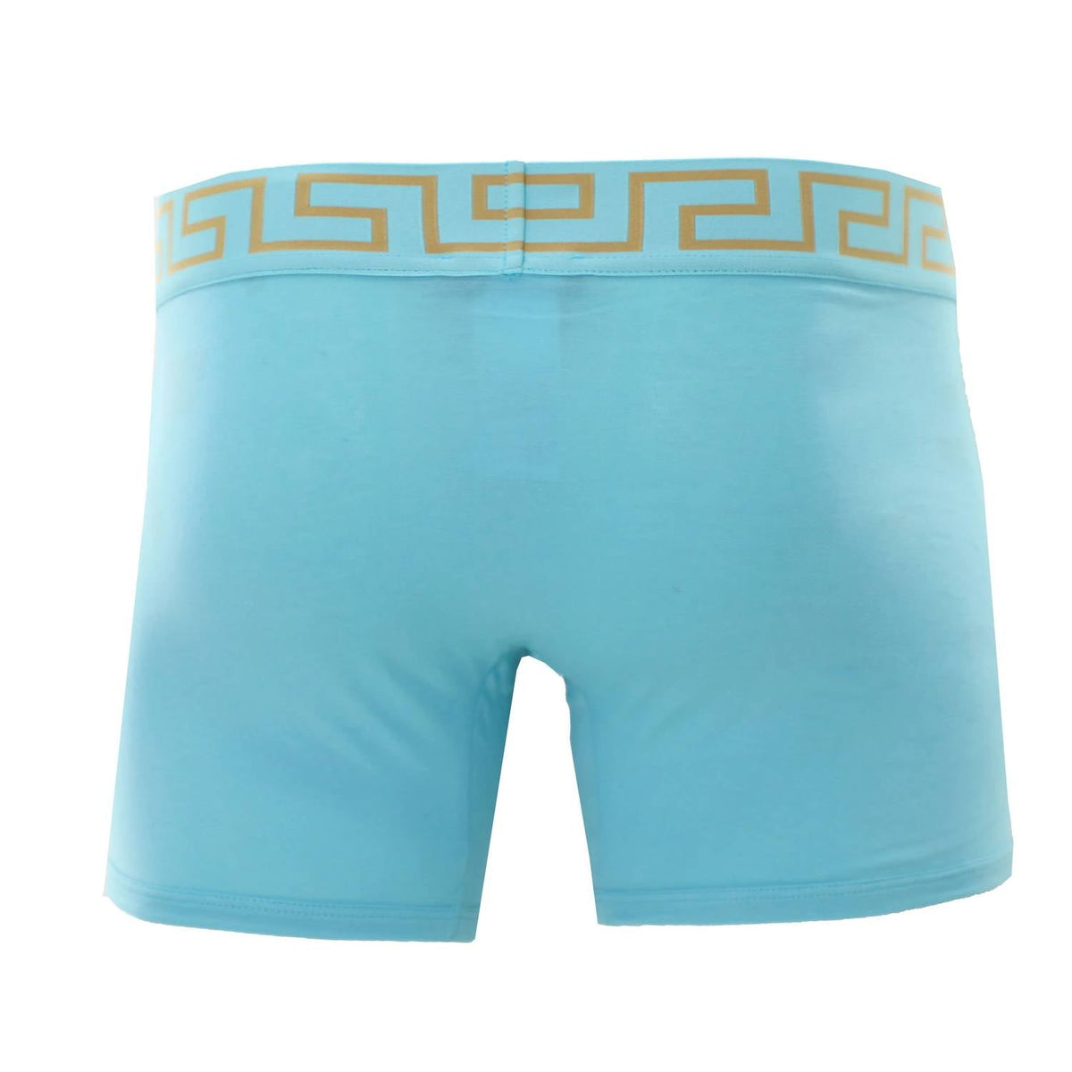 Men's Long Trunk With Greca Border In Light Blue/gold