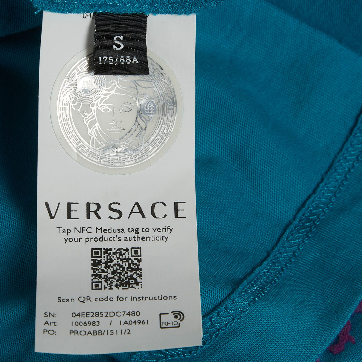 Versace Blue Flock Logo Cotton Jersey Taylor Fit T-Shirt