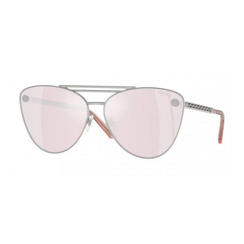 Versace Sunglasses Cat Eye Full Rim, Silver Gold Frame And Blue Mirror Silver Lens Ve226715141U