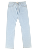 Light Wash Denim Jeans with Calf Leather Trim