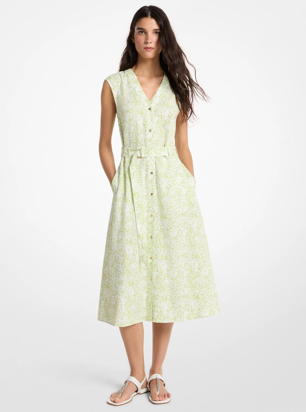 Floral Print Linen Blend Midi Dress