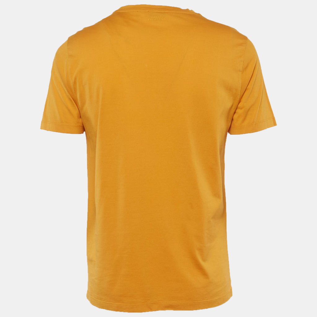 Versace Collection Orange Medusa Head Printed Cotton Crewneck T-Shirt