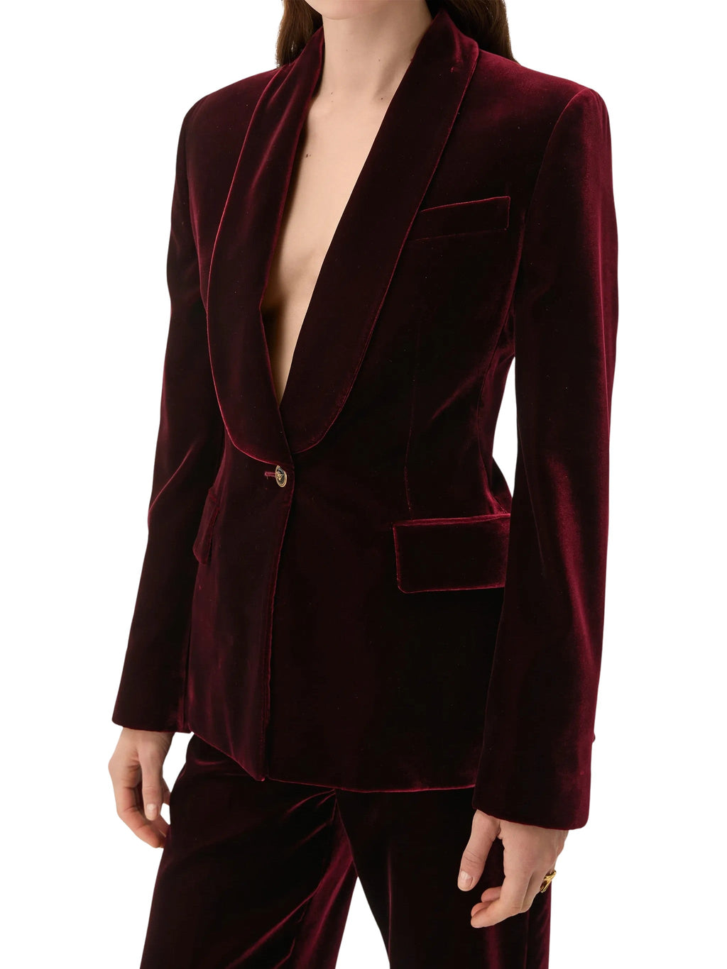 Burgundy Velvet Blazer with Shawl Lapels and Medusa Buttons
