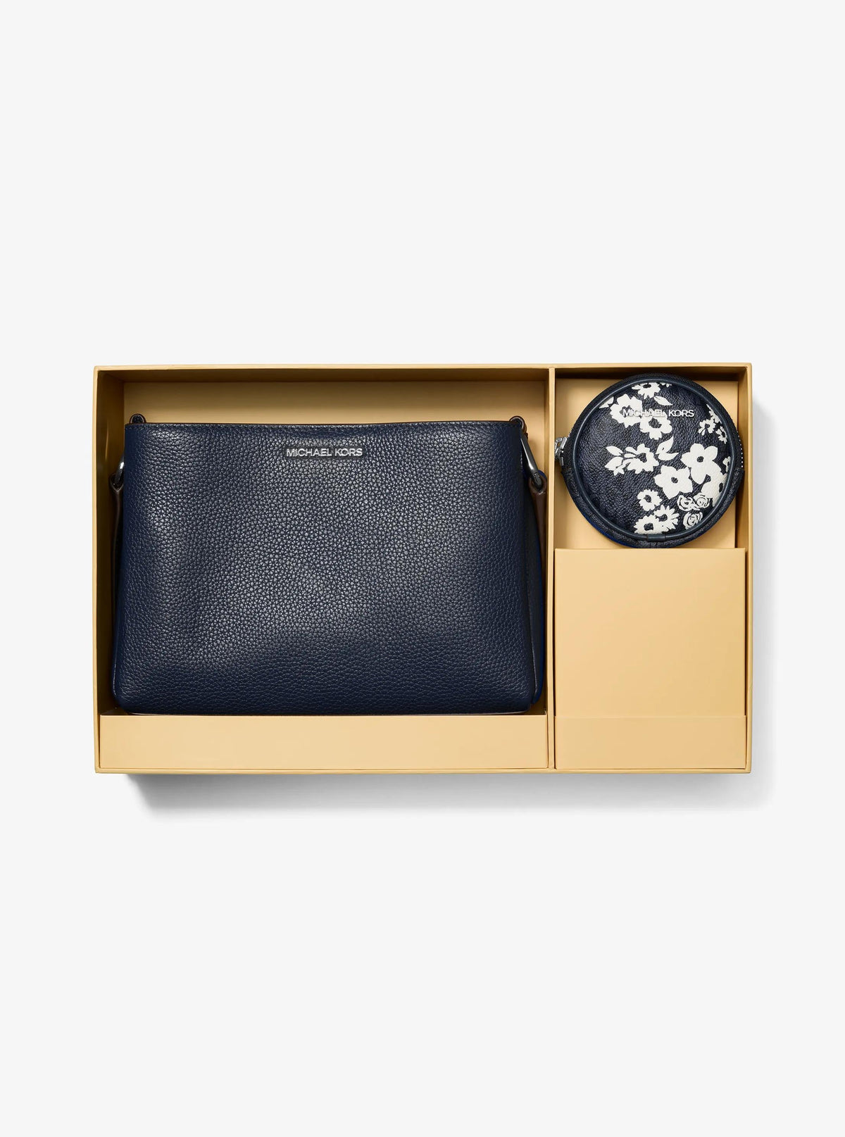 Trisha Pebbled Leather Crossbody Bag With Printed Signature Logo Pouch