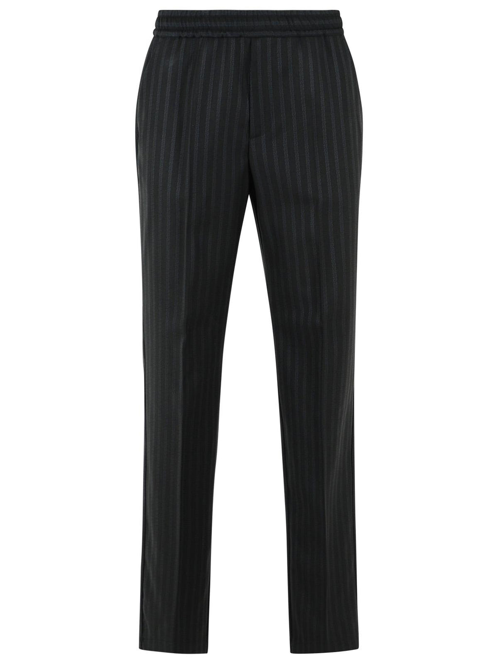 Black Jacquard Greek Pattern Wool Straight-Leg Pants