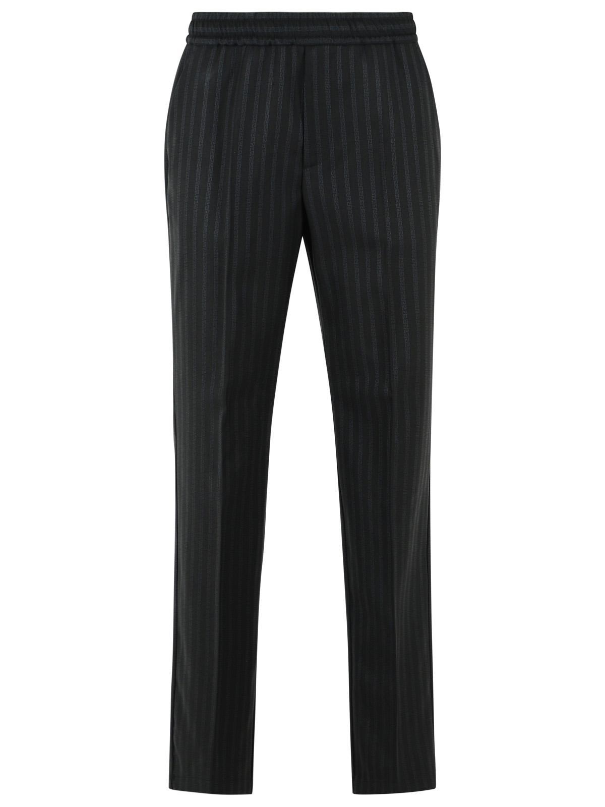 Black Jacquard Greek Pattern Wool Straight-Leg Pants