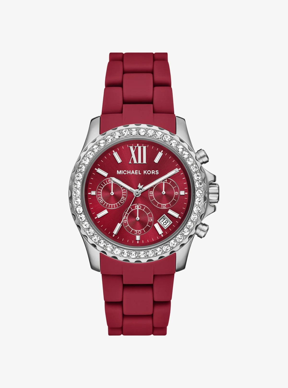 Oversized Everest Pavé Silver-Tone and Silicone Watch