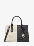 Sheila Medium Two-Tone Metallic Signature Logo Satchel