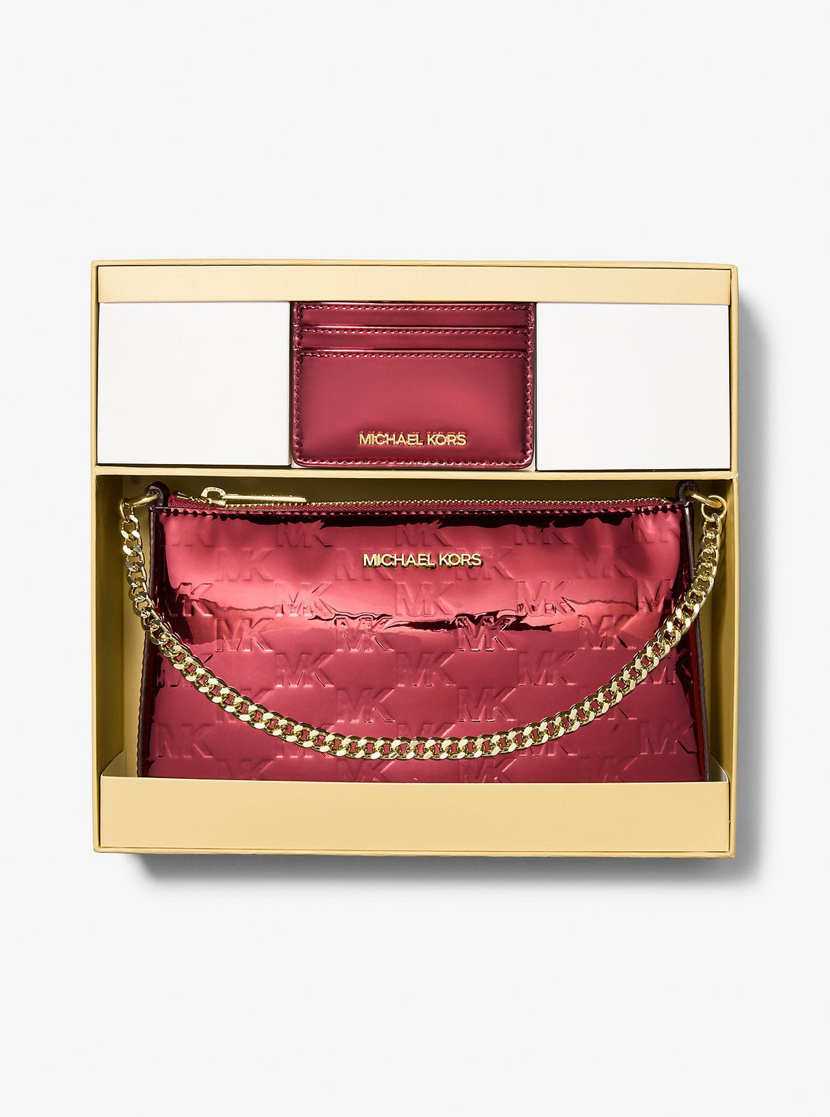 Jet Set Medium Metallic Logo Debossed Pochette and Card Case Gift Set
