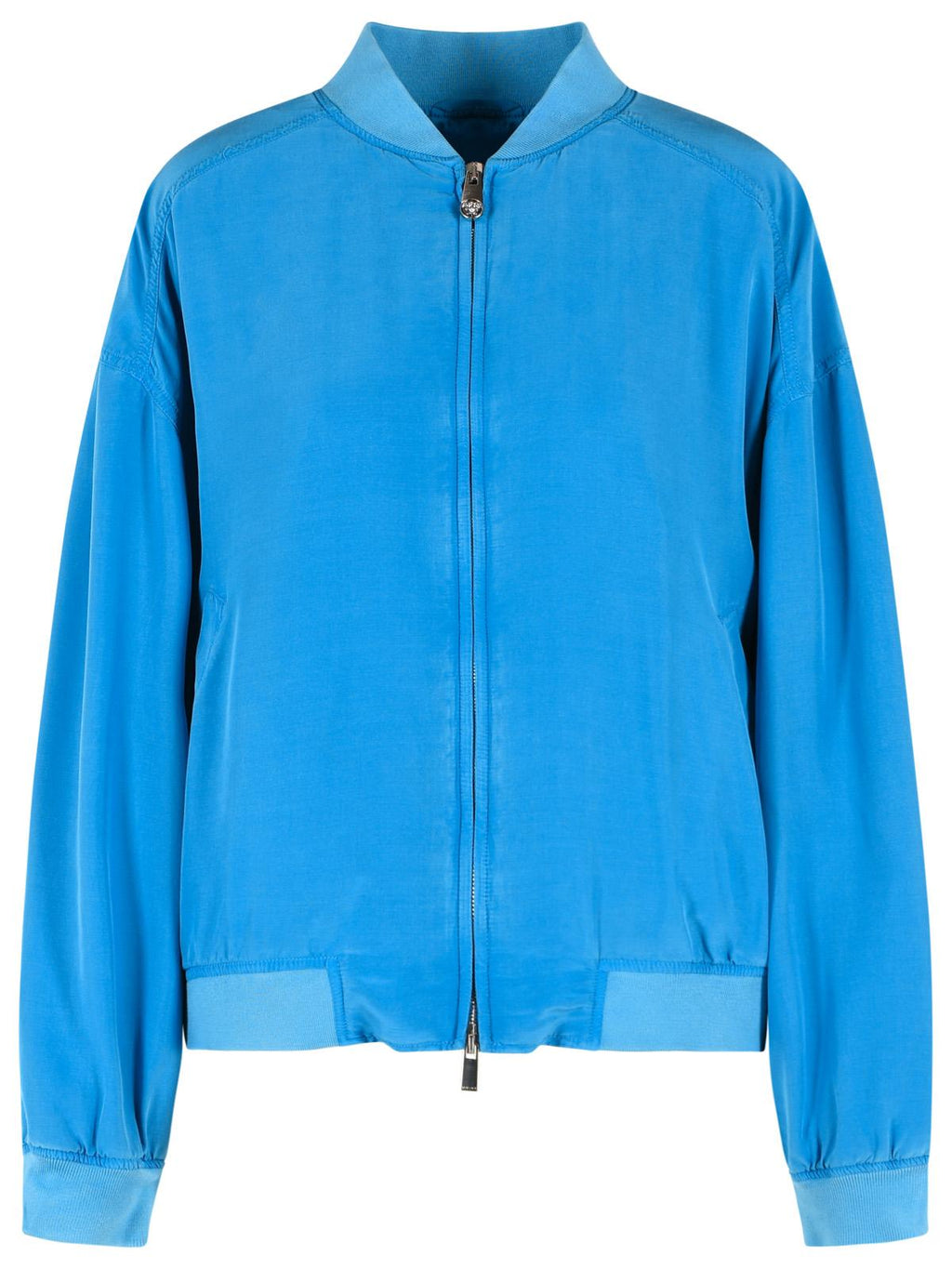 Blouson With Zip In Light Blue Silk Poplin