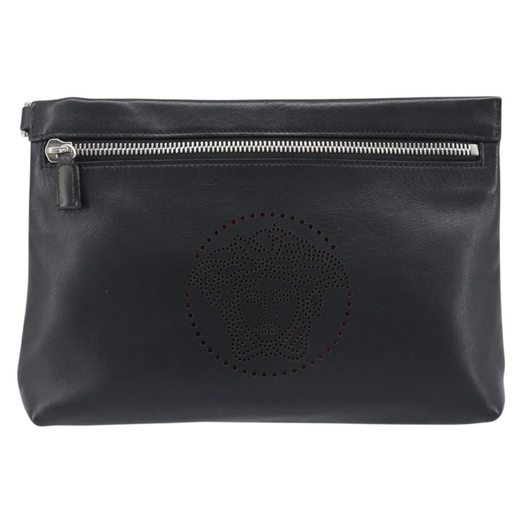 Versace Logo Medusa Wristlet Leather Leather Clutche & Pouche Bag (Pre-Owned)
