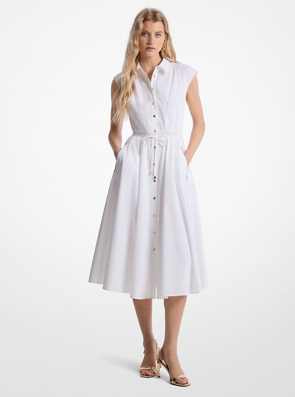 Stretch Cotton Poplin Midi Dress