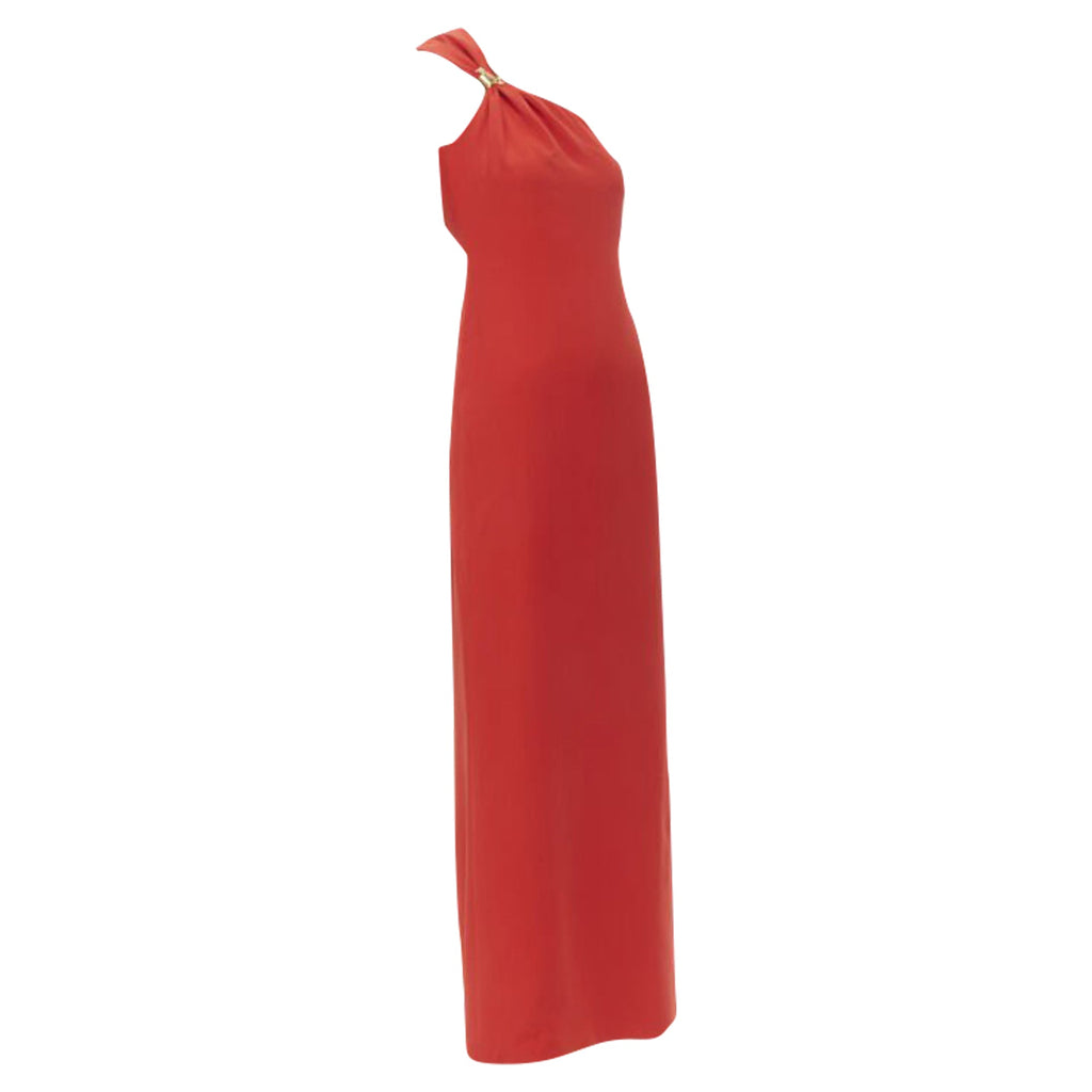 Versace silk VirtV clasp one shoulder gown dress