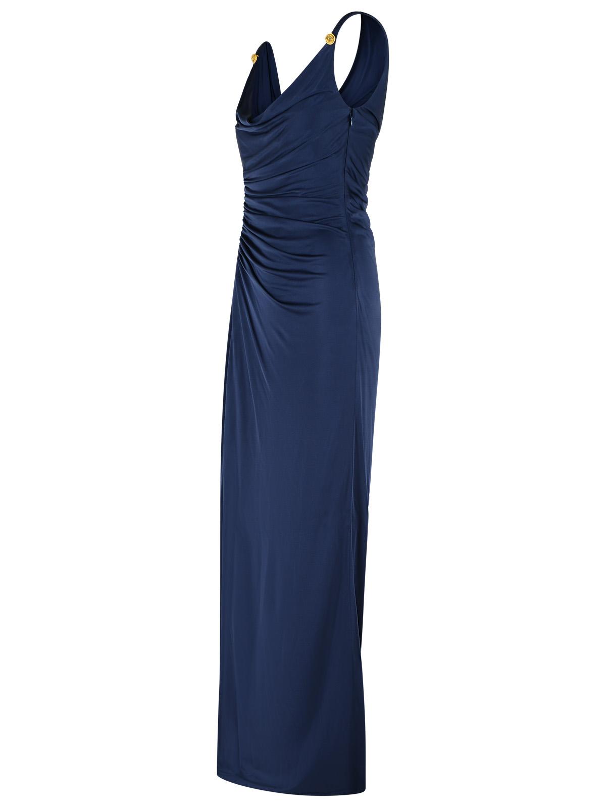 Blue Medusa Detail Viscose Gown Evening Dress