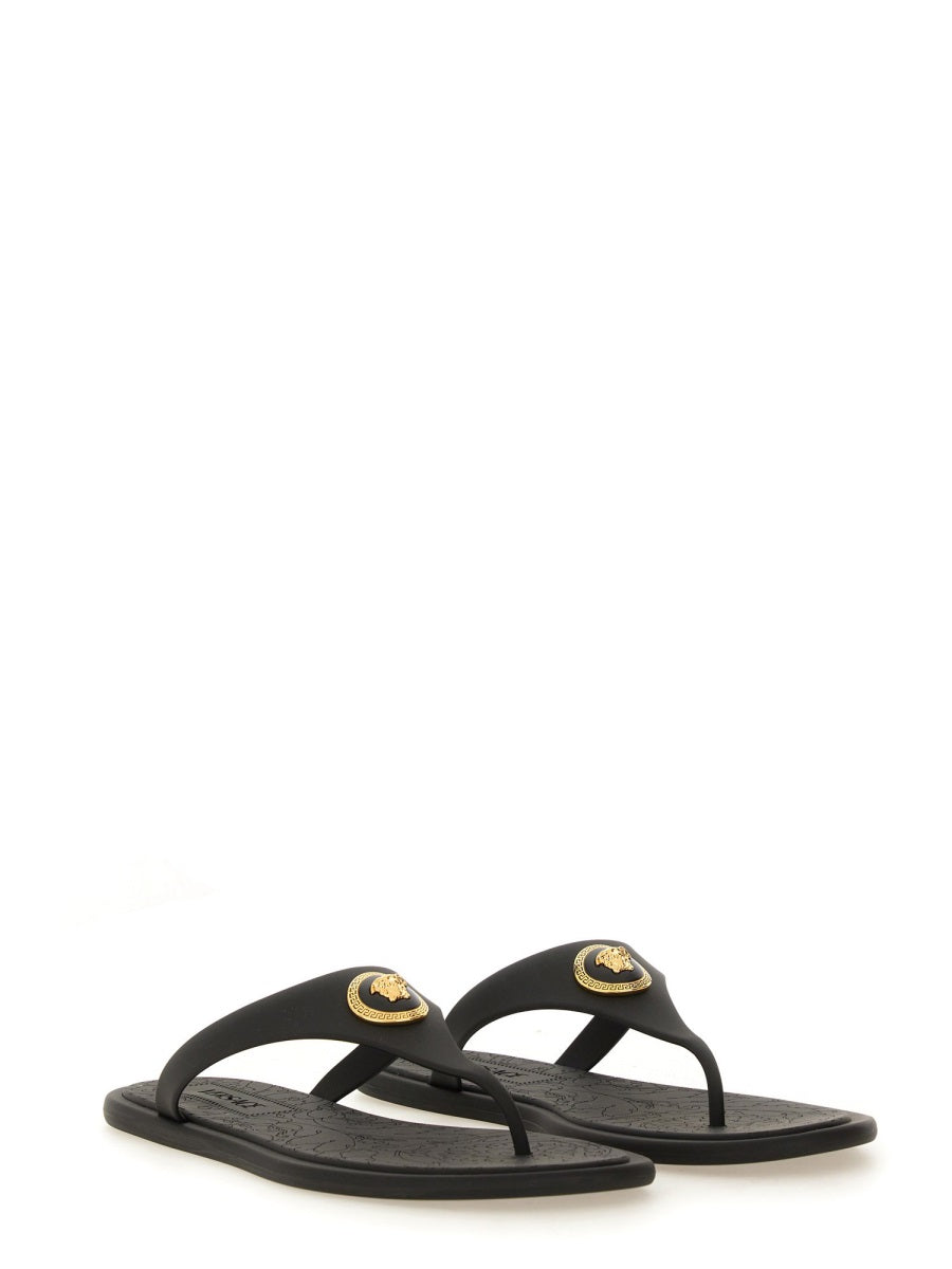 Black Alia Gold Emblem Rubber Sandals