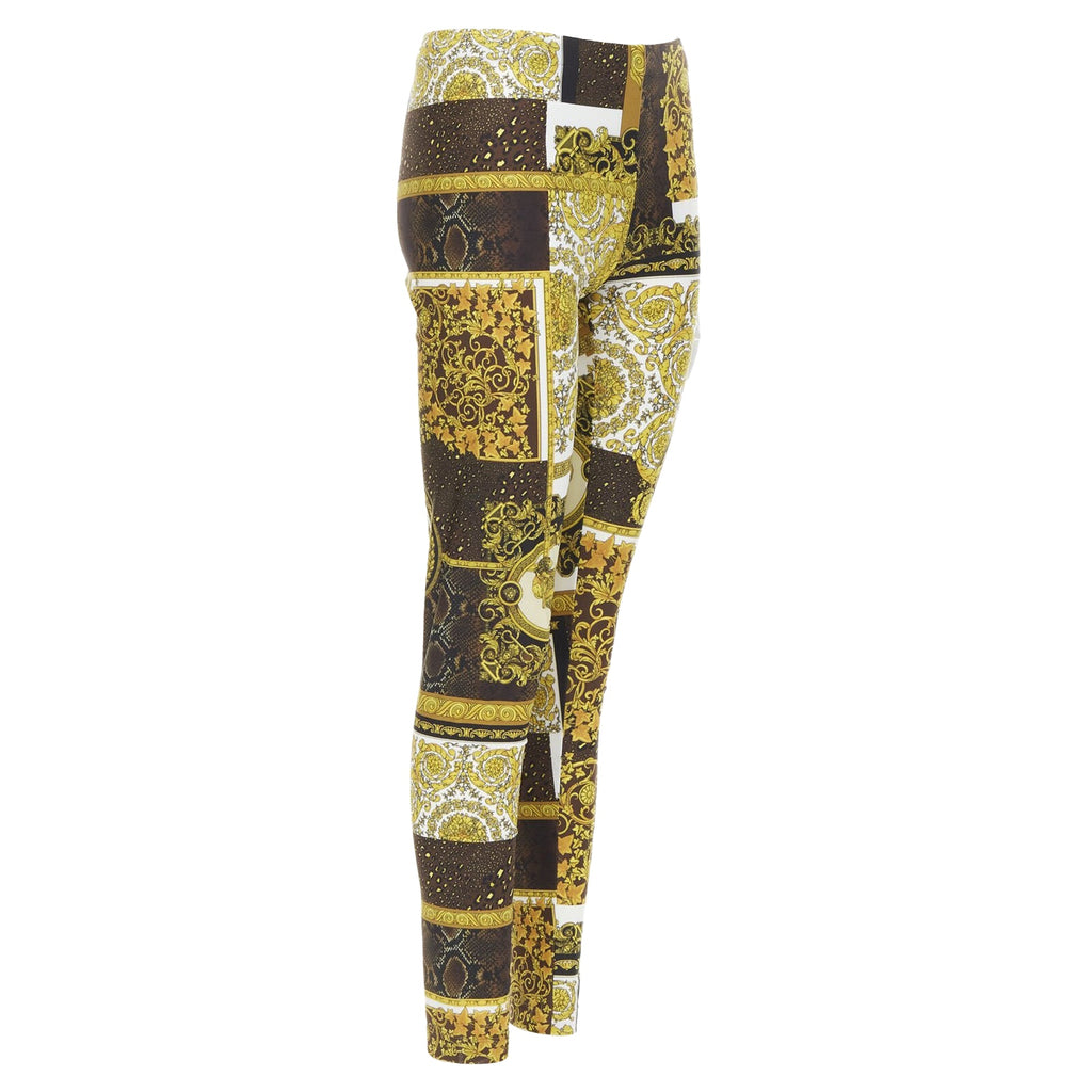 VERSACE 2021 Mosaic Barocco brown gold print stretchy legging pant IT44 L