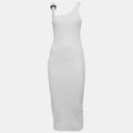 Versace Jeans Couture White Rib Knit Buckle Strap Midi Dress