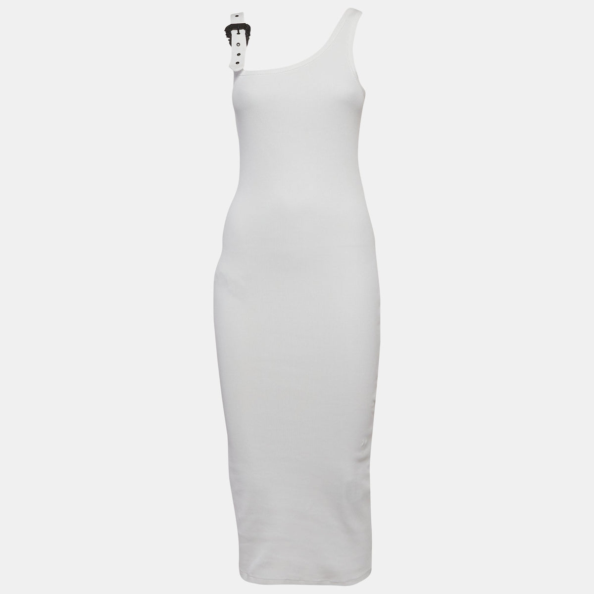 Versace Jeans Couture White Rib Knit Buckle Strap Midi Dress