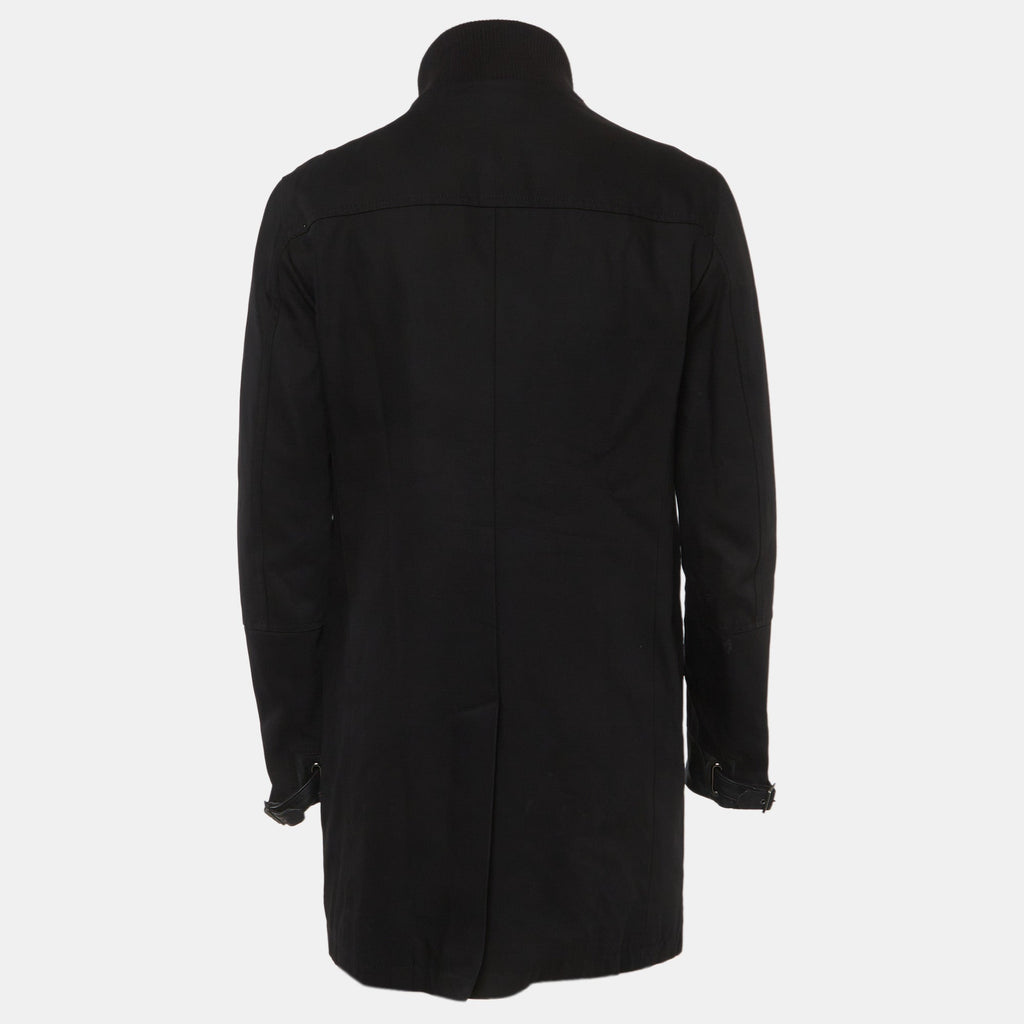 Versace Collection Black Cotton Leather Trim Field Jacket