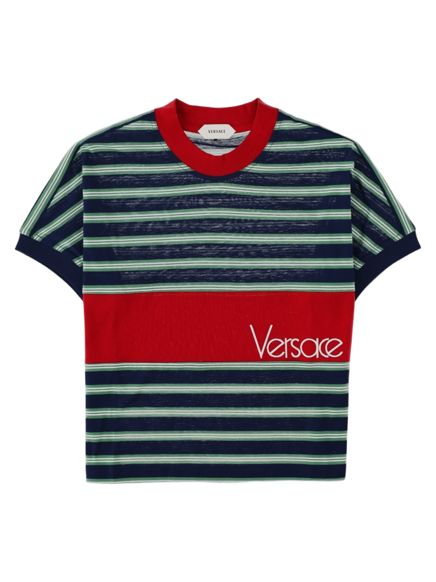 Multicolour Striped Cropped Cotton T-Shirt