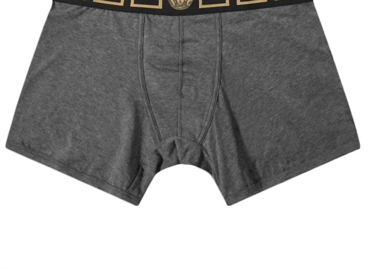 Men's Long Trunk With Greca Border In Grey/gold