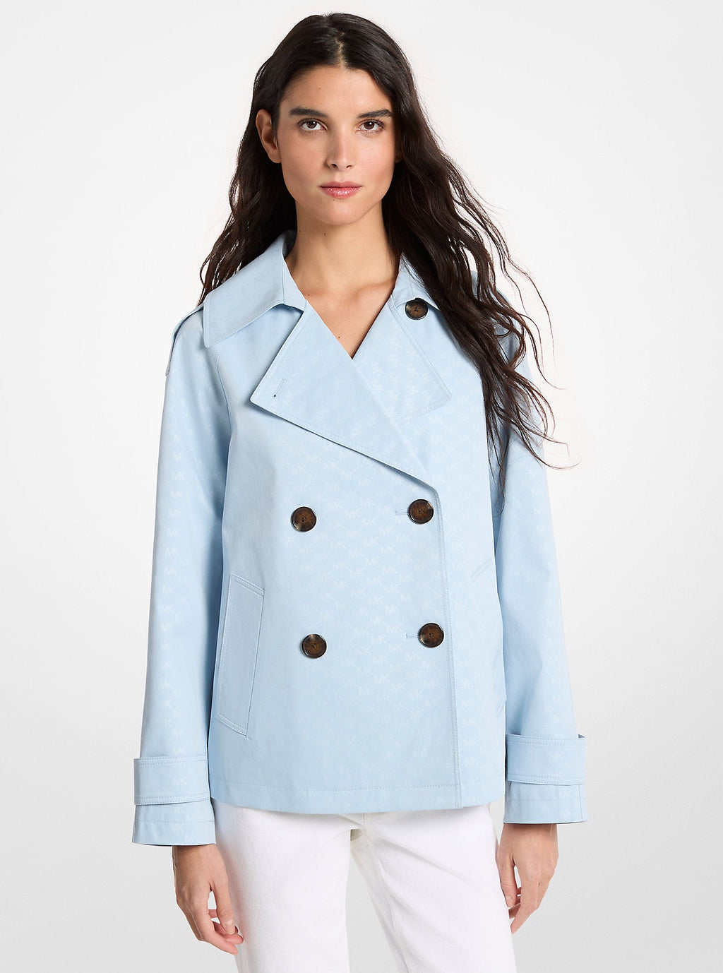 Logo Print Woven Cropped Trench Coat