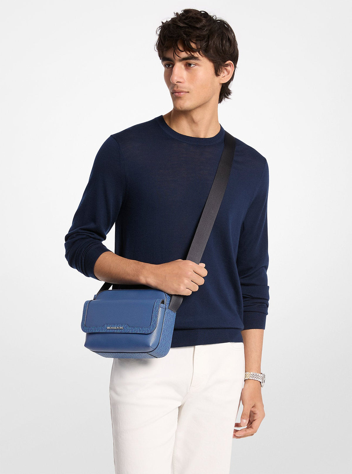 Cooper Medium Pebbled Leather and Signature Logo Camera Crossbody Bag