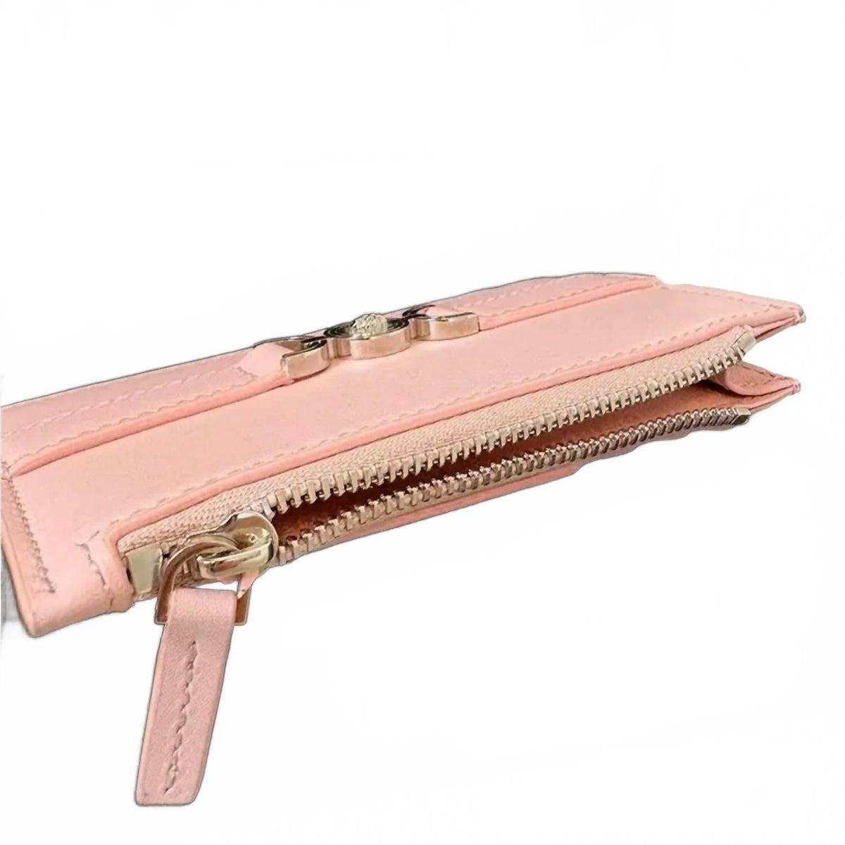 Women's Leather Zipper Card Holder Slim Wallet In Dusty Pink