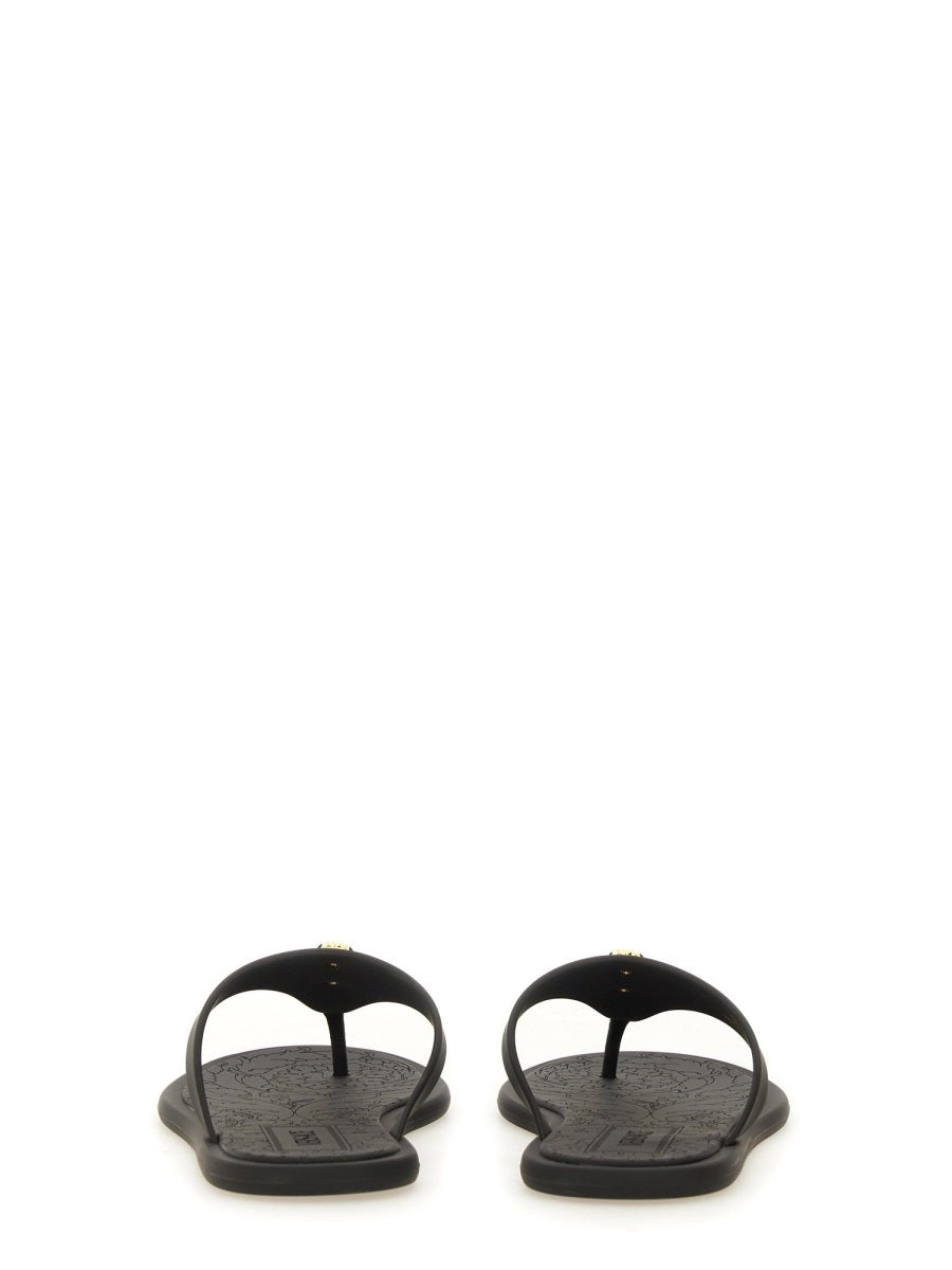 Black Alia Gold Emblem Rubber Sandals