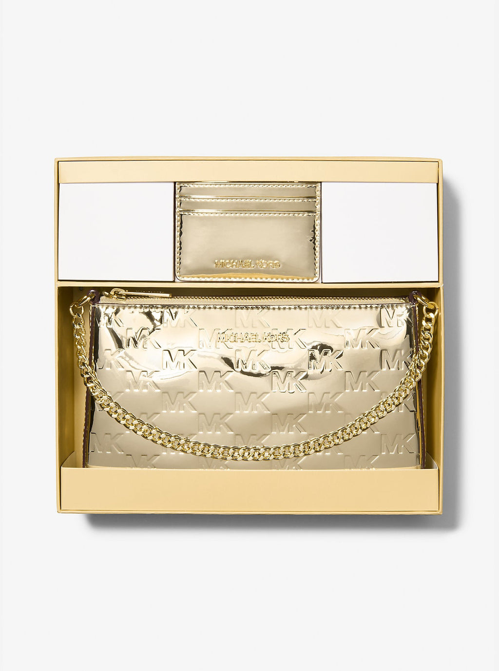 Jet Set Medium Metallic Logo Debossed Pochette and Card Case Gift Set