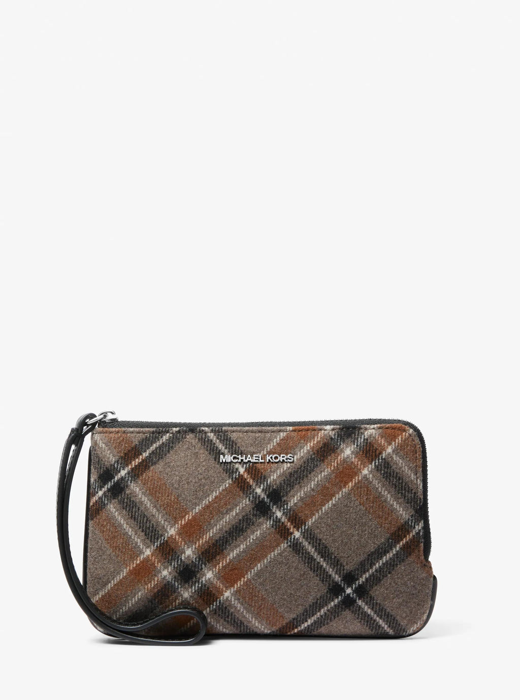Jet Set Travel Plaid Print Wool Wristlet