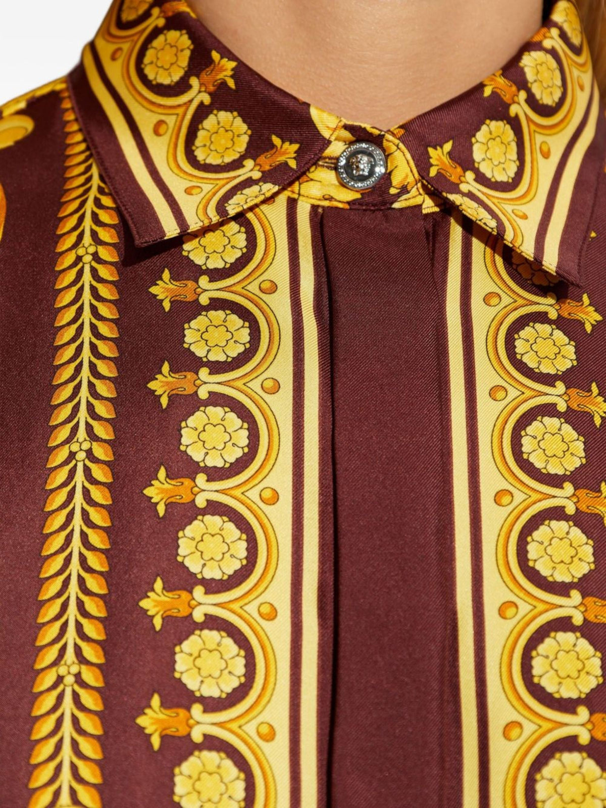 Brown Baroque Print Silk Shirt