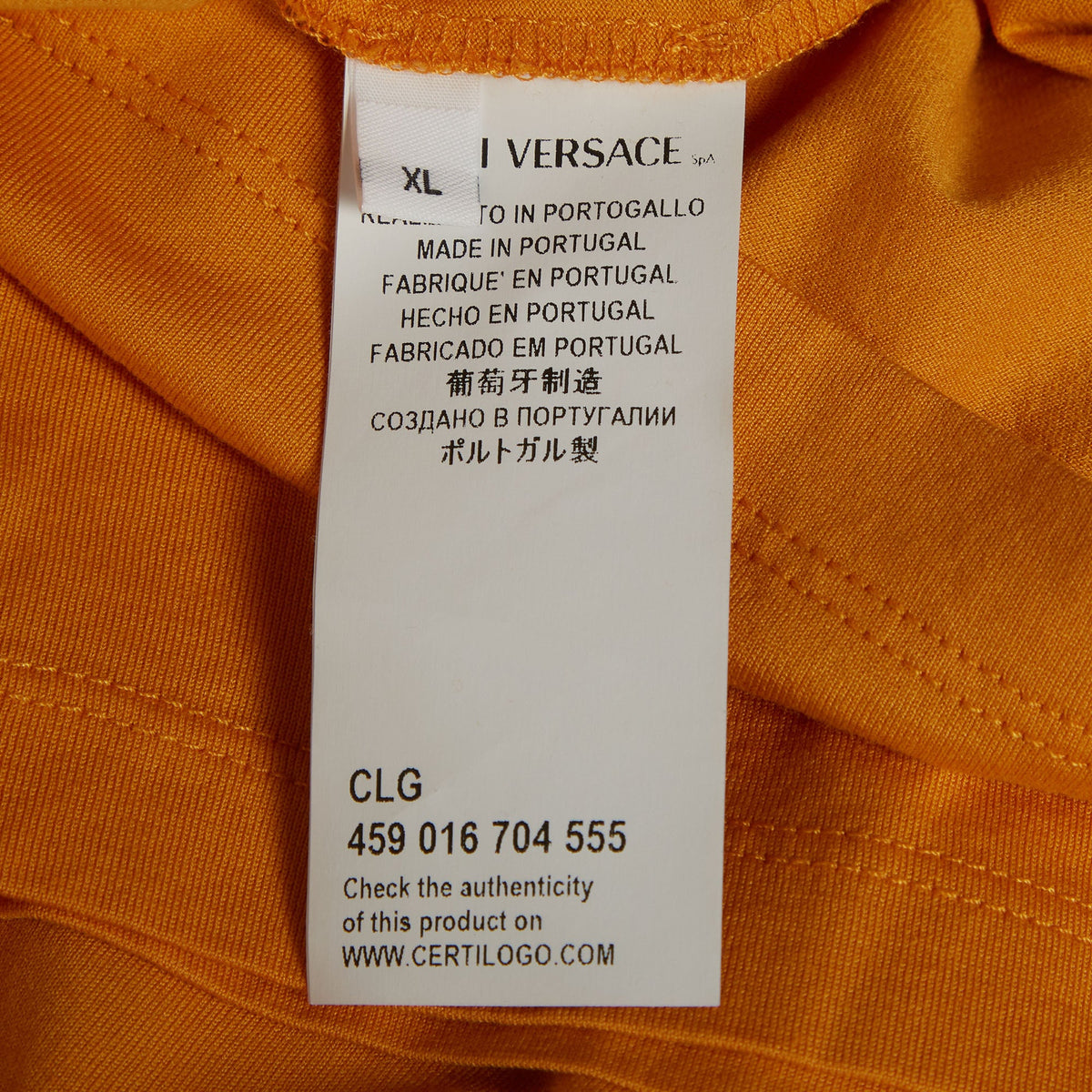 Versace Collection Orange Medusa Head Printed Cotton Crewneck T-Shirt