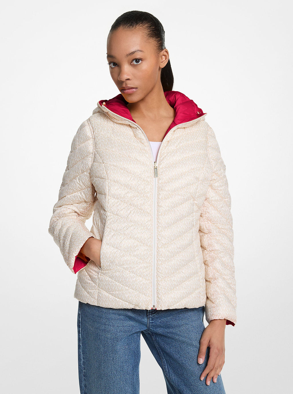 Chevron Logo Print Quilted Nylon Reversible  Jacket