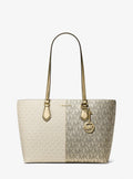 Sheila Large Metallic Two-Tone Signature Logo Tote Bag