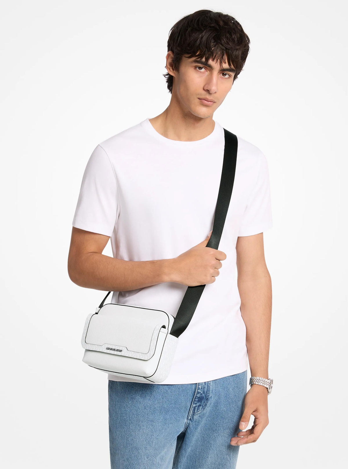 Cooper Medium Pebbled Leather and Signature Logo Camera Crossbody Bag