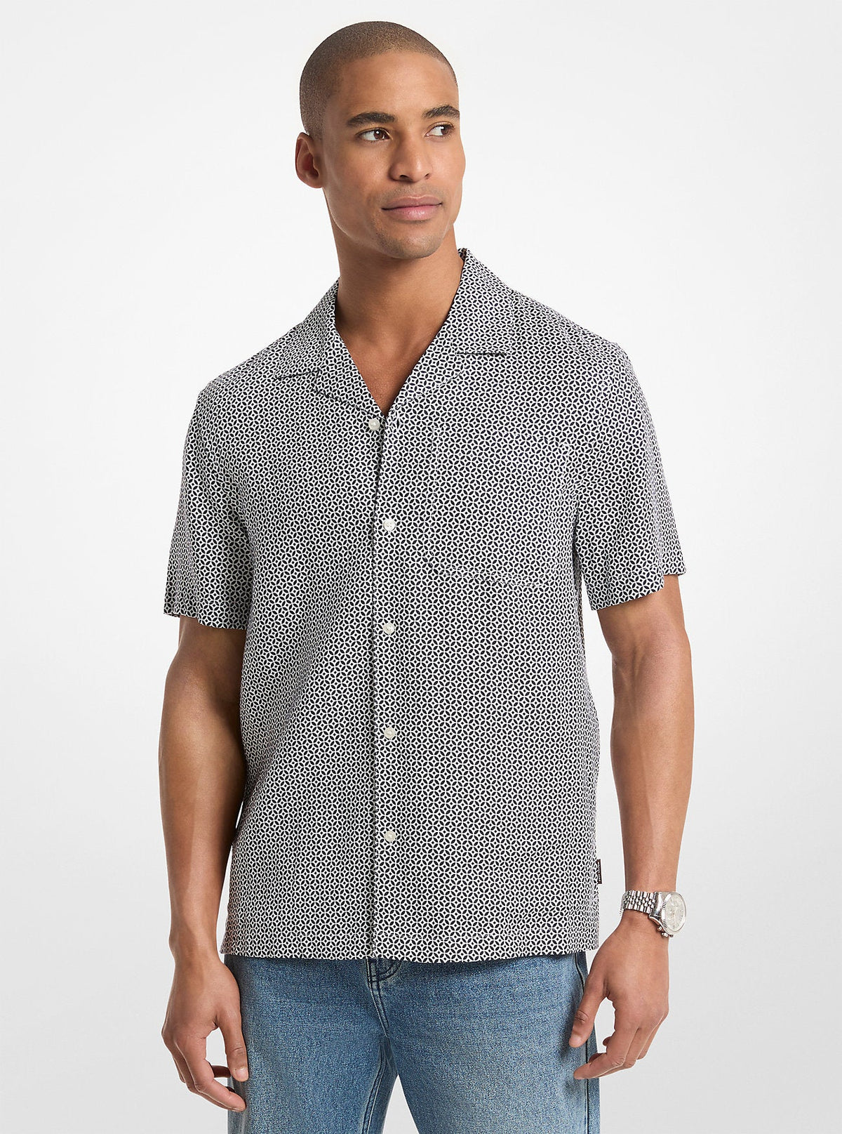 Tile Print Linen Shirt