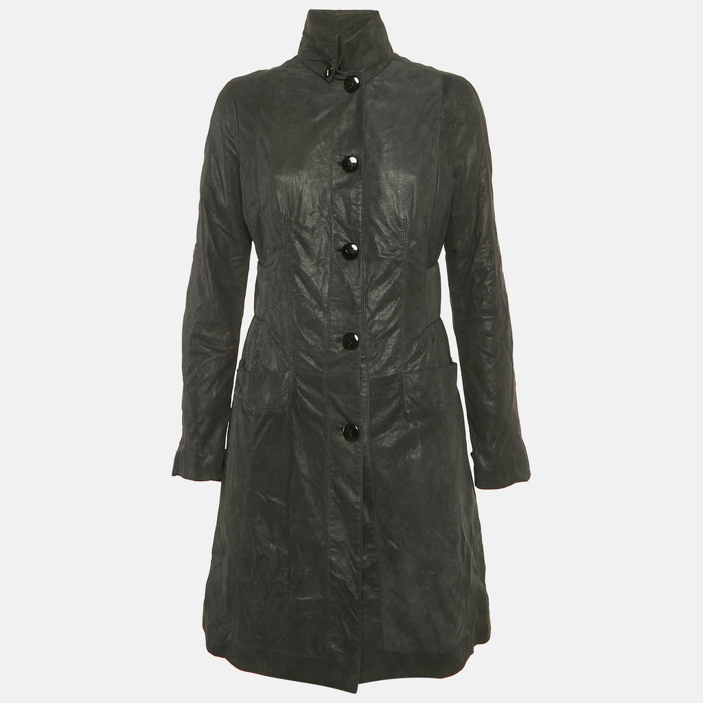 Versace Jeans Couture Black Leather Trench Coat