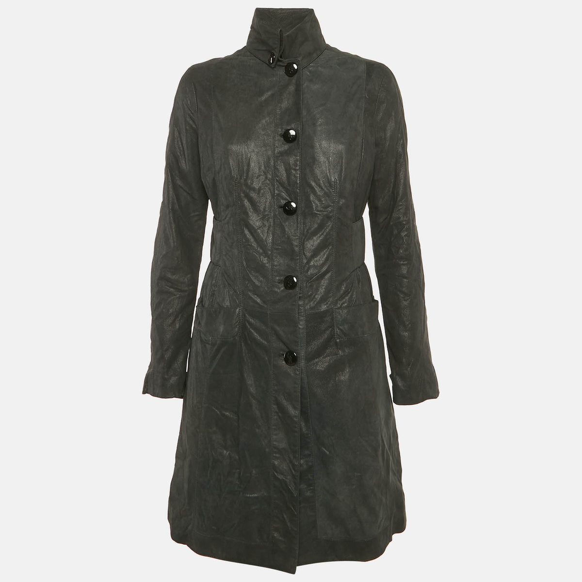 Versace Jeans Couture Black Leather Trench Coat