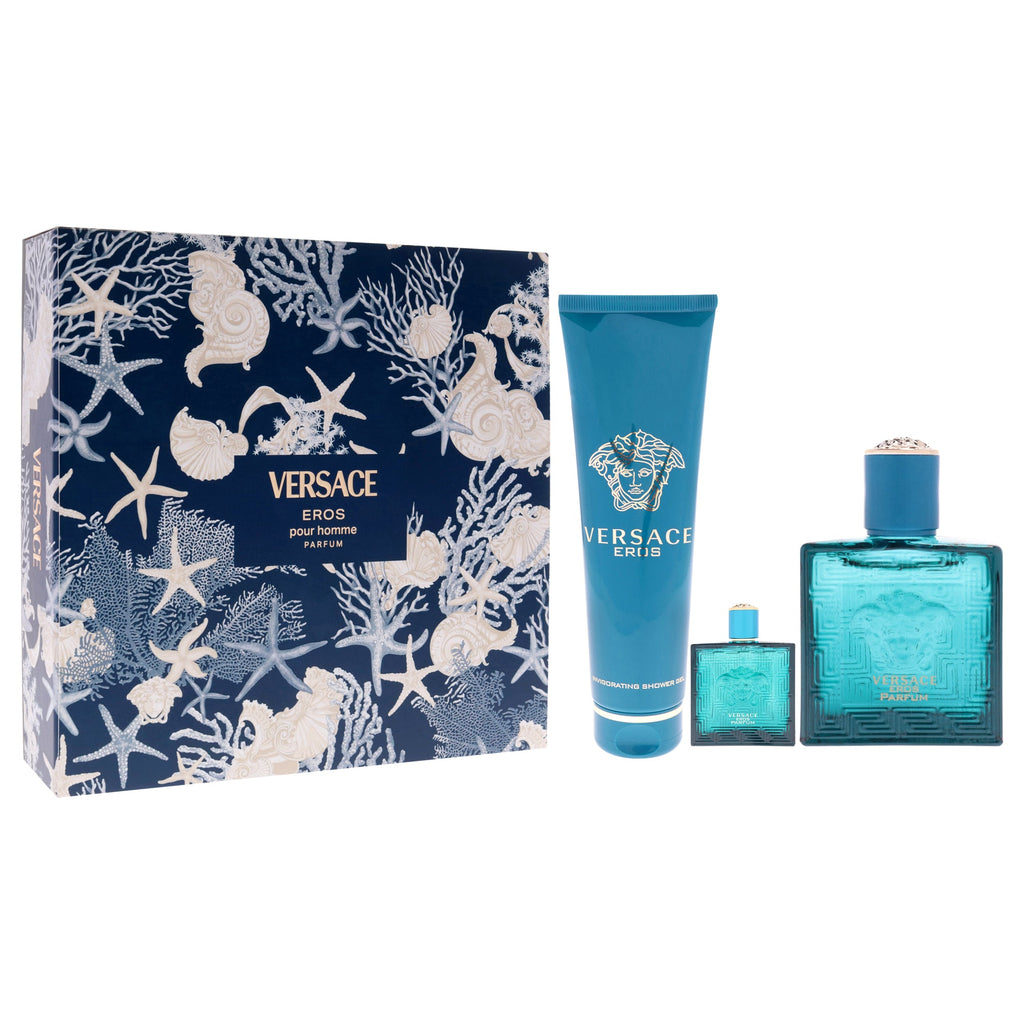 Versace Eros by Versace for Men - 3 Pc Gift Set 3.4oz Parfum Spray, 0.17oz Parfum Spray (Mini), 5oz Shower Gel
