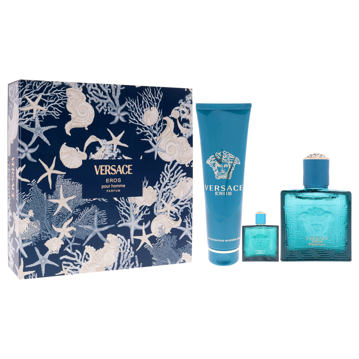 Versace Eros by Versace for Men - 3 Pc Gift Set 3.4oz Parfum Spray, 0.17oz Parfum Spray (Mini), 5oz Shower Gel