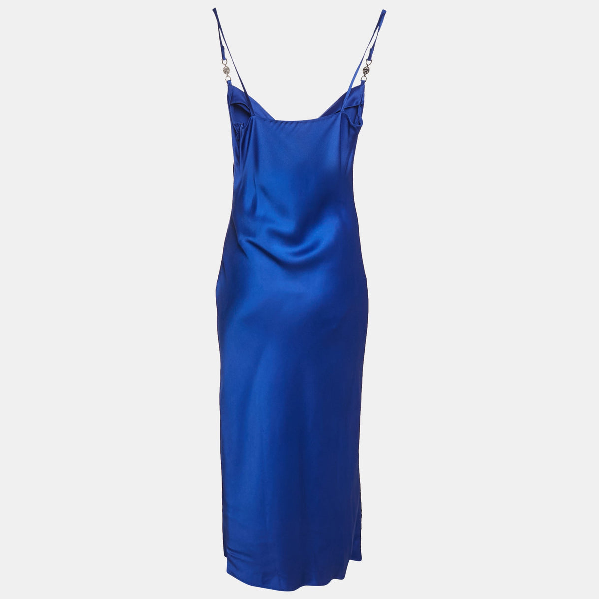 Versace Blue Barocco Lace Satin Silk Cowl Neck Slip Dress