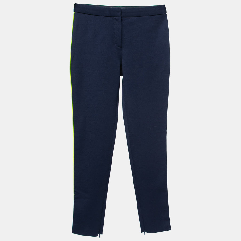 Versace Navy Blue Stretch Contrast Piping Detail Leggings